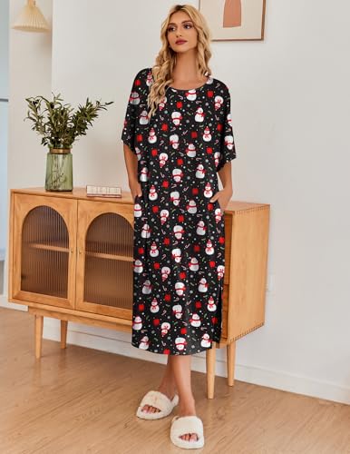 Image of Ekouaer Women's Nightgown Short Sleeve Sleepshirt Long Loungewear Casual Maxi Lounge Dress House Dresses with Pockets