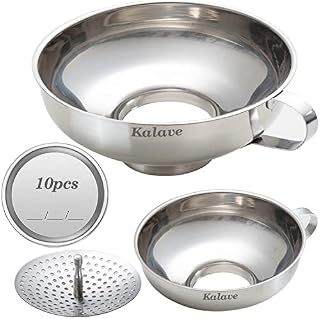 Kalave Canning Funnel, Food Grade Stainless Steel Canning Funnels with Strainer, Wide Mouth Funnels for Kitchen Use, Canning Supplies Kit for Wide and Regular Mason Jars - 3 Pack (Small and Large)