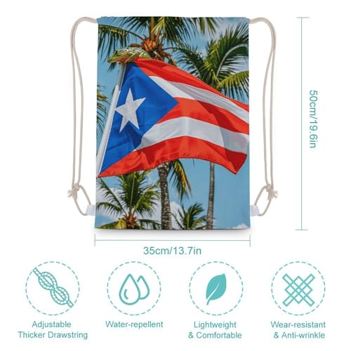 Puerto Rico Flags Frog Palm Trees Drawstring Backpack - Canvas Sports Gym Sackpack, Lightweight String Bag for Beach & Travel2