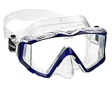 Cressi Italian Designed Pano 3 Panoramic View Tempered Glass Lens Premium Scuba Snorkeling Dive Mask, Clear Cobalt Blue