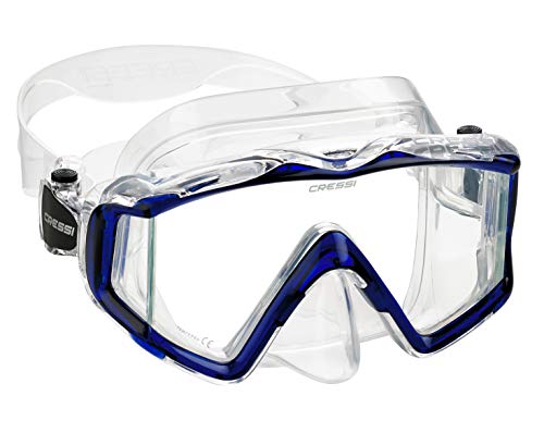 Cressi Italian Designed Pano 3 Panoramic View Tempered Glass Lens Premium Scuba Snorkeling Dive Mask, Clear Cobalt Blue