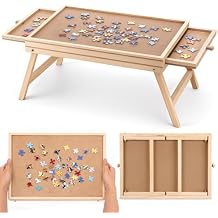 Small Puzzle Board with Legs 16.5 x 13 Inch Portable Puzzle Table with 2 Drawers Wooden Jigsaw Game Board Suitable for Personal