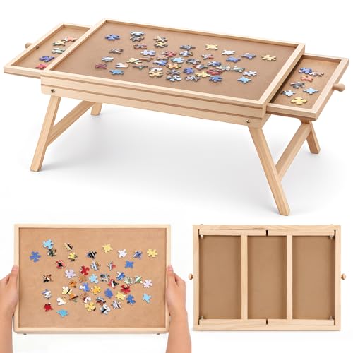 BrightRow Small Puzzle Board with Legs 16.5 x 13 Inch Portable Puzzle Table with 2 Drawers Wooden Jigsaw Game Board Suitable for Personal