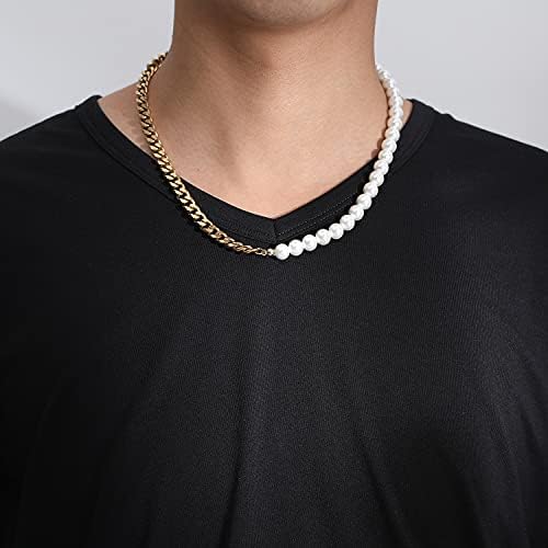 Pearl Necklace Men Half Pearl Half 