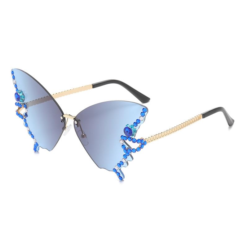 Rhinestone Style Butterfly Rimless Sunglasses for Men Women, Retro Fashion Eyewear Accessory Look-image-28