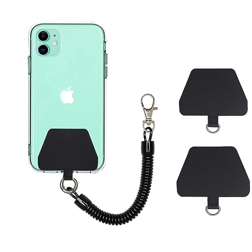 Handykette mit flexiblem Spiralkabel, universales Lanyard Schlüsselband Schlüsselanhänger, Anti-Diebstahl und Schutz vor Sturz, Kompatibel mit iPhone, Samsung, Huawei, Inklusive 2 Einlagen, Schwarz