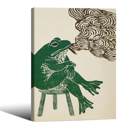 Framed Japanese Wall Art Funny Frog Smoking a Cigarette Poster Retro Oriental Asia Animals Print Ukiyo-e Style Artwork Decor 8x10in for Kitchen Dining Room Bedroom Living Room Bar Cart