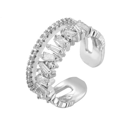 Adjustable 18k Gold Plated CZ Leaf Open Ring Dainty Double Cubic Zirconia Olive Branch Leaves Band Stacking Finger Rings Minimalist Cute Statement Ring Jewelry for Women Teen Girls