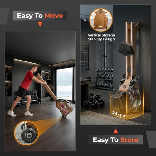 Image of Water Rowing Machine for Home Use, WENOKER Wooden Foldable Rower Machine with Dedicated Monitor & Bluetooth APP, Large Water Tank & Comfortable Seat for Immersive Water Rower, 350LBS Weight Capacity