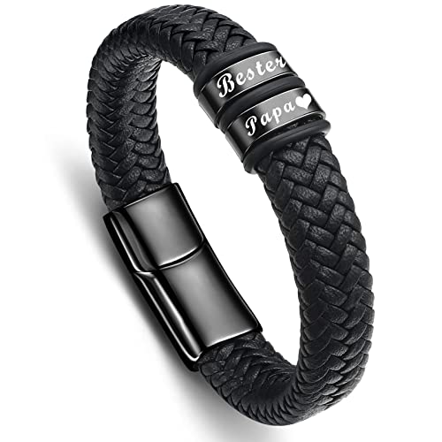 Vatertagsgeschenk Papa Geschenk Vater - Geschenke für Papa - Gravur “Bester Papa” DAD Leder Armband Geschenk für Papa Vater