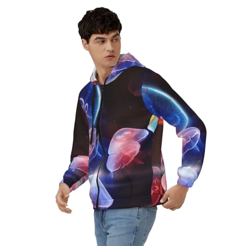 Sweat à capuche imprimé méduses homme pull chaud coloré en polyester doux - 5