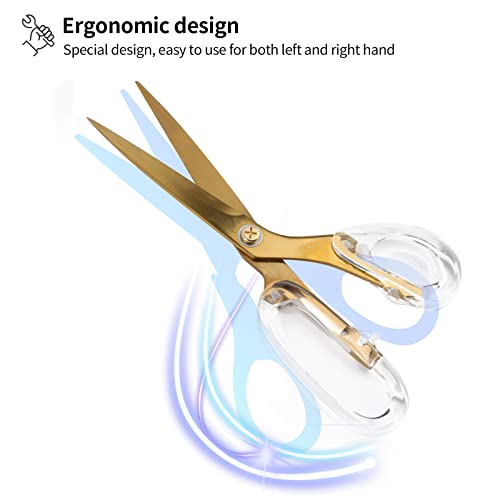 Creechwa Gold Acrylic Craft Scissors, 8'' Multipurpose Stylish Scissors, Stainless Steel Paper Cutting Tool With Clear Acrylic Handle, Craft Supplies For Office, Arts, Home, School, Sewing Fabric #TOP4