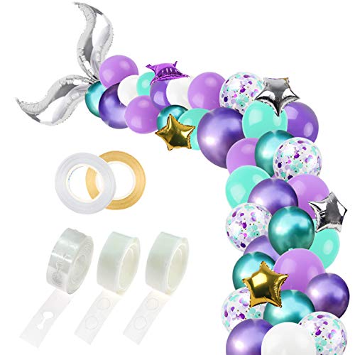 RUBFAC 311pcs Mermaid Party Supplies, Mermaid Tail Balloon Garland Set, Mermaid Arch Kit, for Mermaid Birthday Supplies, Under the Sea Party, Ocean Theme Party Supplies, Undersea Prefabricated