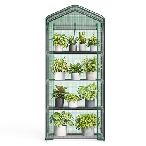 NEWBULIG Mini Greenhouse with Durable PE Cover Roll-up Zipper Door 4 Tier, 27"x19"x63" Small Greenhouse for Outdoors Indoor Balcony, Porch, Garden, Patio, Backyard Green Houses, Green