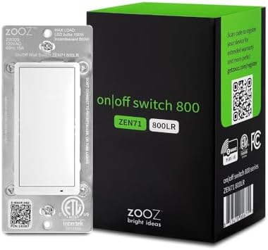 Zooz 800 Series Z-Wave Long Range On/Off Switch ZEN71 800LR, White | Direct 3-Way (No Add-On Switch Needed) | Z-Wave Hub Required