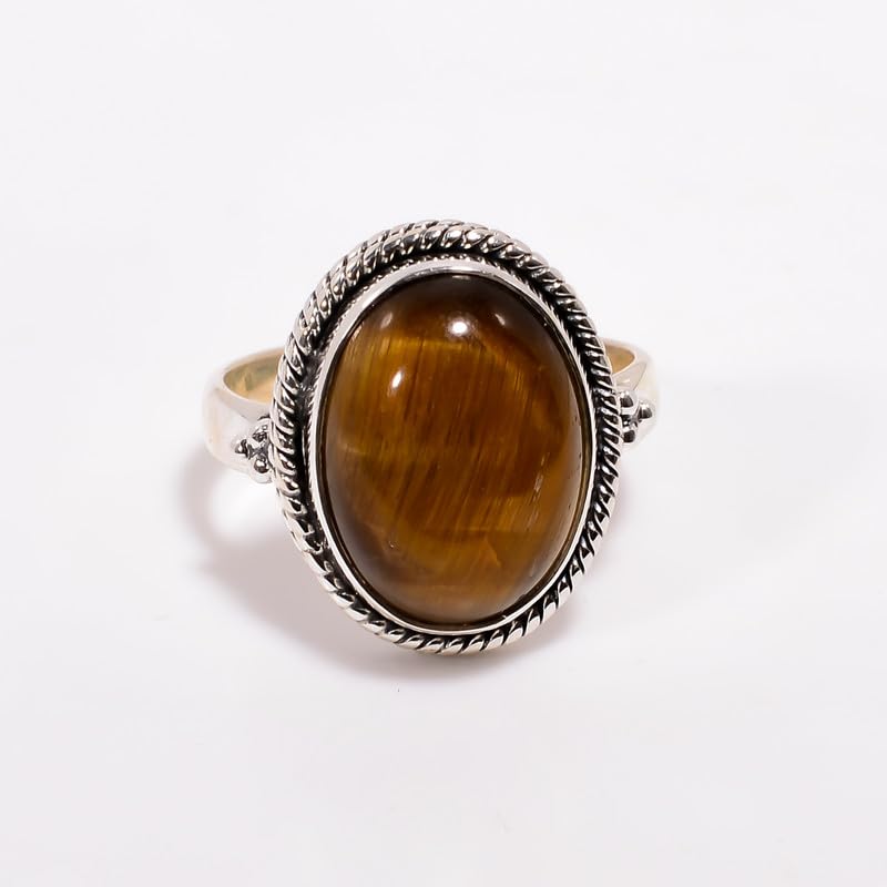 Bague cabochon oeil de tigre en argent de déclaration haut de gamme - 3