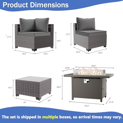 Image of 11 Pieces Outdoor Patio Furniture Set,Outdoor Sectional Furniture with 45 inch 55000 BTU Gas Propane Fire Pit Table,PE Rattan Wicker Patio Conversation Set,Swivel Rocking Chairs Set,Grey