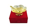 GoldGiftIdeas 5 Inch Gold-Silver Plated Zig-Zag Serving Bowl, Decorative Brass Bowl with Spoon, Retu