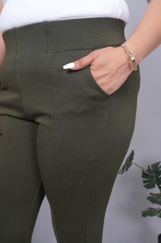 Image of Mlada Women's Solid Cotton Lycra High Waist Ankle Length Tummy Tucker Jeggings Trouser with 2 Side Pockets | Office Wear Summer Pants | Regular Fit, Stretchable, Comfortable & Stylish Everyday Bottoms