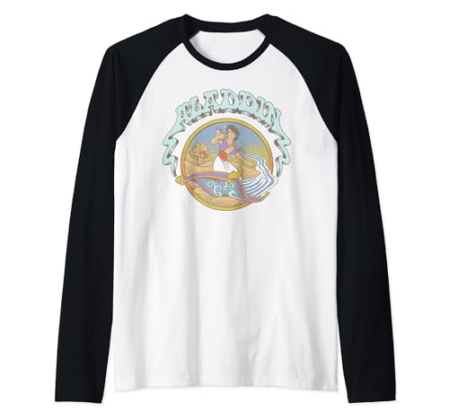 Disney Aladdin And Abu Magic Carpet Surfing Raglan Baseball Tee, Black