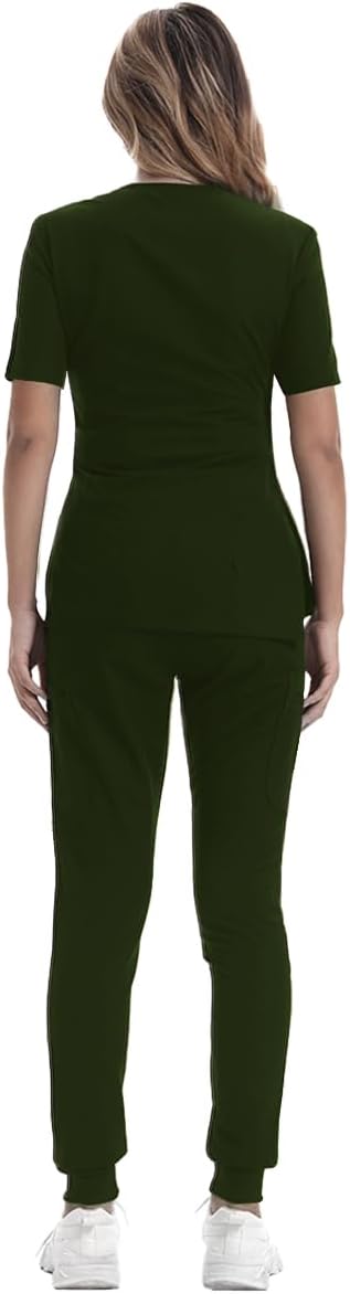 Scrubs for Women Set, Medical Scrubs Top & Pants, Women's Jogger Scrub Set w/ 10 Pocket - Image 3