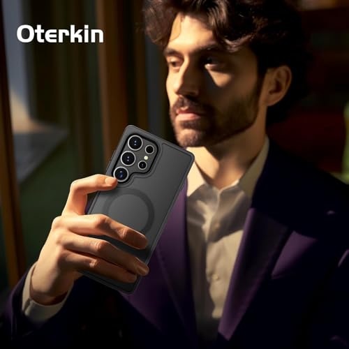 Image of Oterkin Magnetic Case for Samsung Galaxy S24 Ultra, Black | Compatible with MagSafe, Matte Frosted Translucent, Shockproof, Military Grade Protection
