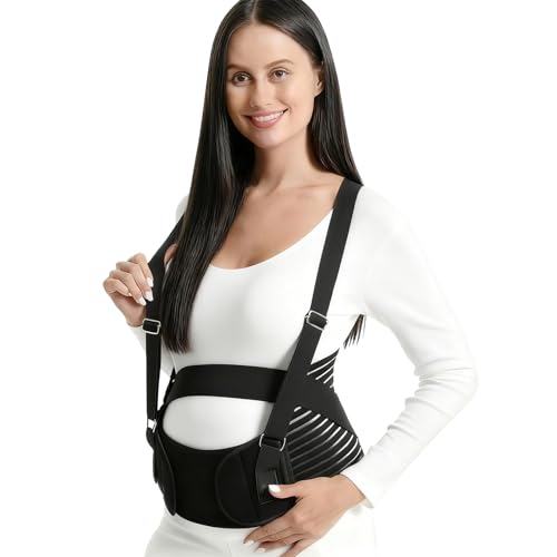 FARYODI Banda para el vientre de embarazo L (80-117 cm), cinturón de embarazo con tirantes ajustables, cinturón de embarazo para coche, cinturón de maternidad, cinturón abdominal para soporte de