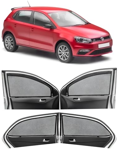 Image of Autofact Magnetic Car Sunshades Compatible with Volkswagen Polo (Set of 4) - Easy Installation, UV Protection, Keeps Car Cool (Front 2 with Zippers for Easy Access, Rear 2 Without Zippers)