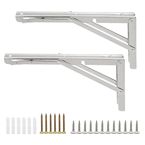 ZXShow 2 Piezas Escuadra Abatible 30cm Soportes para Estantes Plegables Escuadras Abatibles Soporte Pared de Acero Inoxidable Bisagras Mesa Plegable Escuadras Abatibles para Mesa Carga Máxima 110 kg Cover