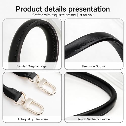 Image of Bag Genuine Vachetta Leather Shoulder Short Strap Replacement Fit for Graceful Damier or Speedy25 30 35(Black)