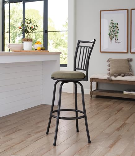 Butaco metálico giratorio con altura ajustable de 24 a 29 pulgadas, tapizado en poliéster color negro mate y beige miniatura 2