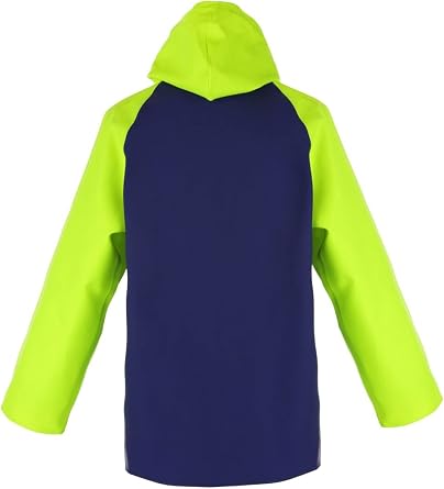 Stormline Crew 255 Commercial Fishing Jacket 650gsm PVC, Raglan Sleeve, Heavy Duty Commercial Grade Rain Gear Blue/Neon