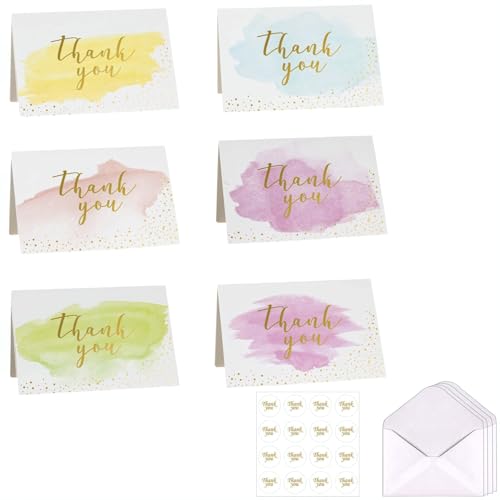 KEEHOM Biglietti di ringraziamento, confezione da 12, biglietti di auguri da 15 x 10 cm, con buste e adesivi, 6 motivi vuoti all'interno, per insegnanti, compleanni, matrimoni, affari, bambini,