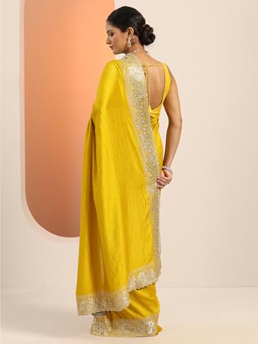 Image of Libas Embellished Silk Blend Saree for Women With Unstitched Blouse Piece | Traditional Saree for Festive & Wedding