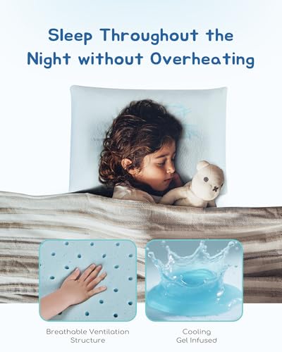 Image of Toddler Pillow, Adjustable Memory Foam Small /Mini Pillow for Toddler 2 Years & Above, for Kids Sleeping, Napping or Traveling, Washable No Zipper Pillowcase, 13 inch x 18 inch, Blue