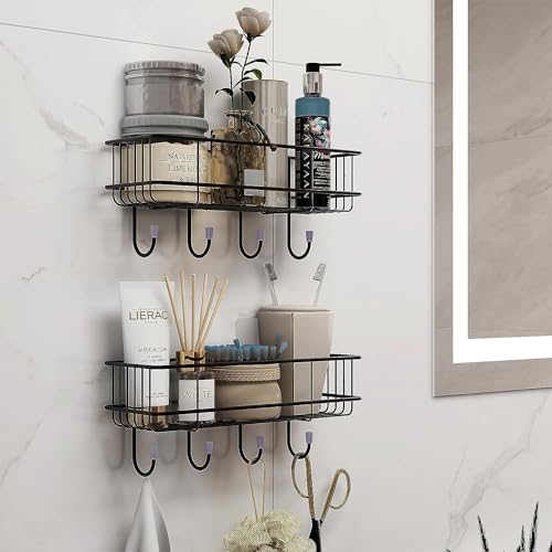 Image of ARQUIN Bathroom Organizer Without Drill Wall Shelf Self Adhesive Bathroom Shelf for Wall with Magic Stickers GI Steel Bathroom Accessories Set - Pack of 1 (Black, CED Powder Coated)