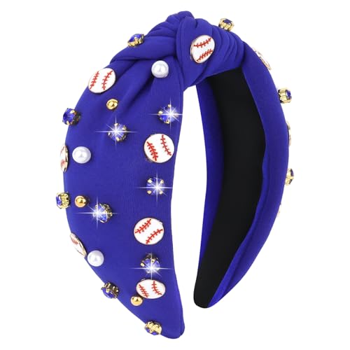Casoty Blue Baseball Headband for Women,Top Knot Headband Baseball Knotted Head Band for Women's Hair, Game Day Accessories for Women Girls