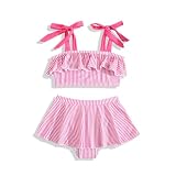 HPSOM Toddler Girls Two Pieces Swimsuit Ruffle Color Block Stripe Swimwear Summer Beach Bathing Suit Pink Striped 12-18M