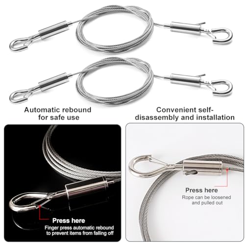 Image of 2Pcs Picture Hanging Wire,Adjustable Mirror Frame Kit Stainless Steel,1mx1.5mmHeavy Duty Mirror Frame Hanging Wire,Metal Wire Rope,for Mirror Hanging,Light Lamp,Basket Flowerpot