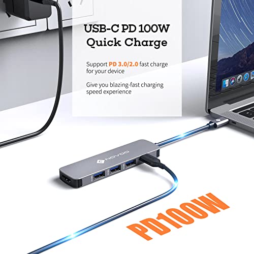 Image of NOVOO 5 in 1 Pro Ultra Slim USB C Hub with USB C Adapter with 100W Power Delivery for MacBook Pro /Air M1 /M2 /2020, 5-in-1, 4K UHD HDMI, 3 High-Speed USB 3.0 Ports, Multiport Adapter for PC and Laptops