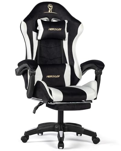 HERCULES ゲーミングチェア ベロア生地（ブラッ＆ホワイト）