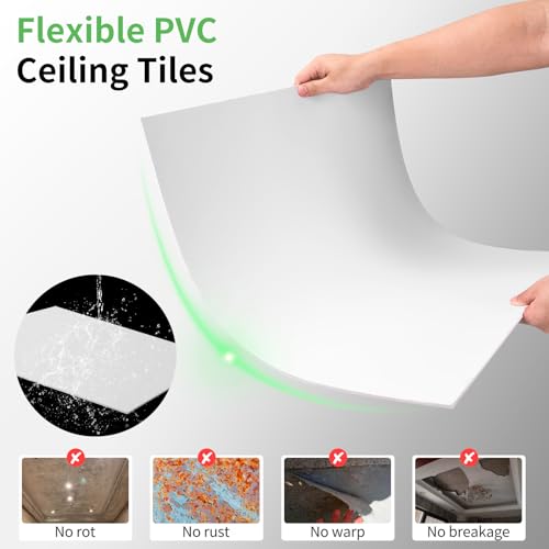 Image of Art3d 24 inchx24 inch Smooth Drop Ceiling Tiles (48 Sq.Ft), 12-Pack 2ft x 2ft PVC Tiles for Home and Office, Waterproof and Reusable Plastic Ceiling, White