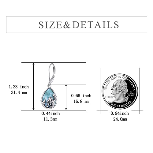 Poplyke Larimar Mermaid Ocean Earrings For Women Sterling Silver Dangle Drop Earrings Jewelry Mermaid Lover Birthday Gifts #TOP5