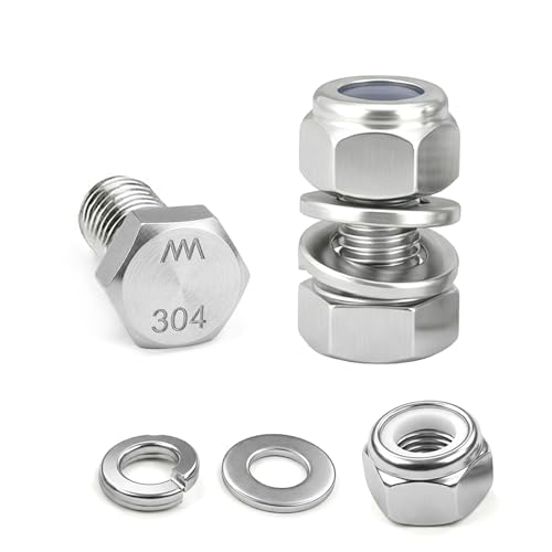1/4-20 x 1/2" Hex Bolts & Nylon Lock Nuts,35 Sets (Total 140Pcs) 304 Stainless Steel SAE Bolts with Flat & Lock Washers Kit, Ideal for Vibration Resistant and Stable Applications