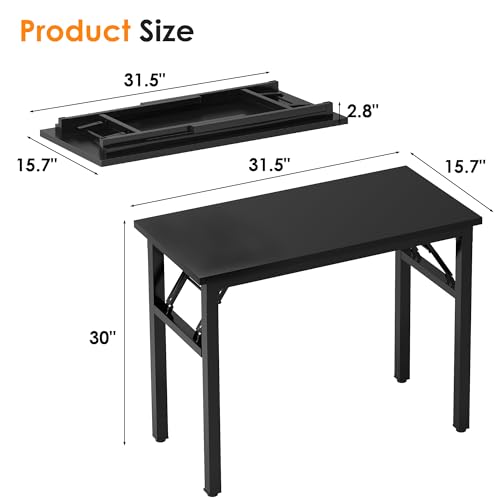 Need 31.5 Inch Folding Computer Desk for Small Spaces, Black Study Foldable Writing Table for Home Office, Bedroom, Dorm Room & Student, No Assembly