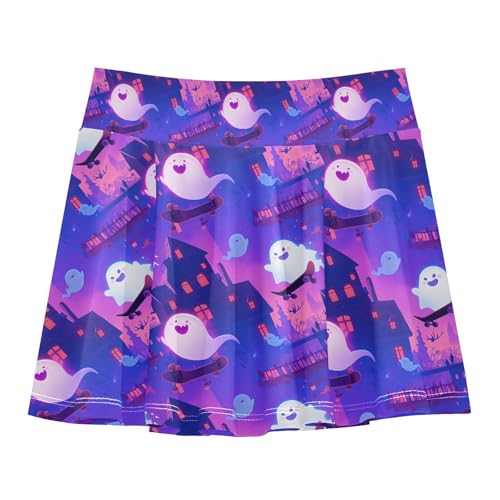 visesunny Girls Flowy Pleated Skirt Magic Cartoon Ghost Castle Tennis Golf Fashion Short Skorts for Casual Dance Outfit