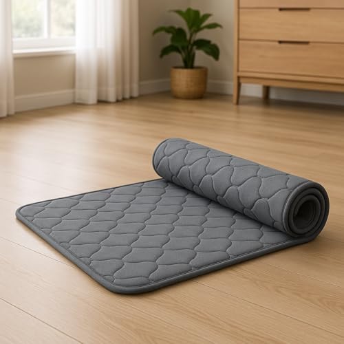 Image of PU Ultra Soft Foam Folding Mattress for Travel | Portable /Foldable Floor Mattress for Sleeping | 240 GSM Knitted Fabric| Indoor Quilted Roll-Up Yoga Mat for Home (Grey, 72x48)