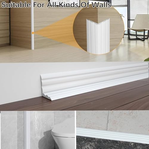 Image of 20 mm Multifunctional Decorative Strips, Self-Adhesive, Used for Corner Protection, Edge Protection, Flexible Trim for Doors, Windows, Walls and Floors, Peel and Stick, Soft Skirting Board (White, 6M)