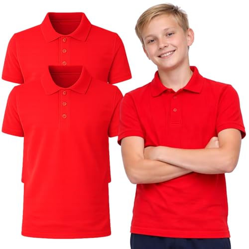 Panzy 2 School Boys Girls Unisex Quality White Short Sleeve Polo T-Shirt Age 3-9 yrs (6-7 yrs, Red)