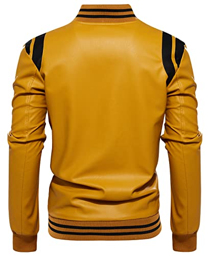Image of chouyatou Men's Casual Color-Block Patches Full Zip Fleece Lined Pu Leather Varsity Bomber Jacket